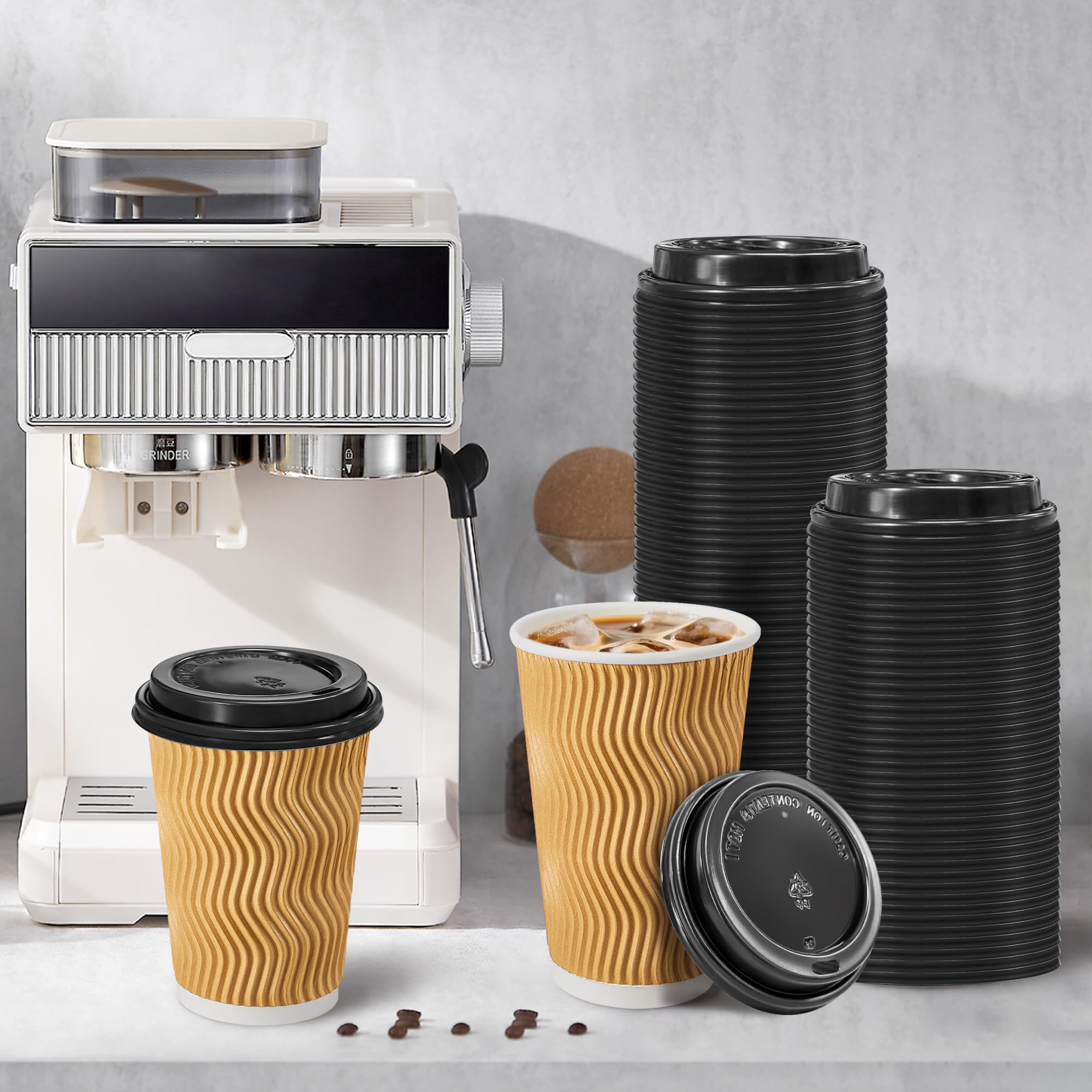 Clawsoff 240 Pack Disposable Coffee Cup lids, 3.54'' Leak-Proof Disposable Plastic Cup Lids for 10, 12, 16, 20oz Paper Cups, Hot/Cold Drinking Cup Lids, Black
