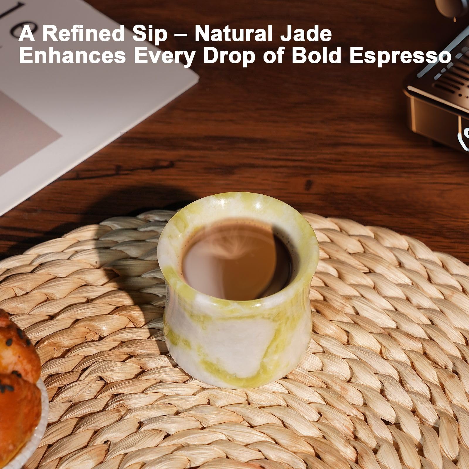 Natural Jade Shot Glasses Set of 2, Bamboo Joint Shape,1.3 oz Espresso Cups
