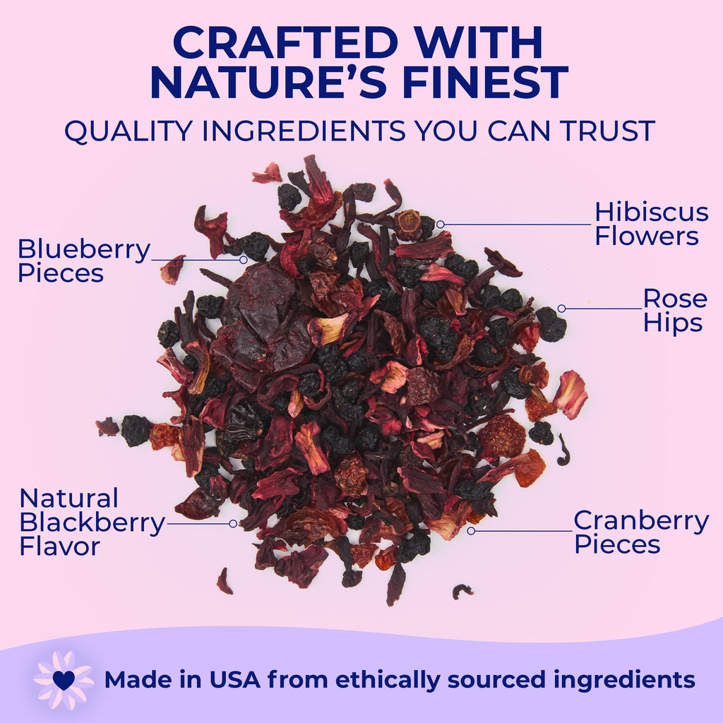 Katy’s Berry Loose Leaf Tea - Hibiscus, Blueberry & Cranberry - Fruity Herbal Tea, Caffeine-Free, Sugar-Free - Hot or Iced Tea - 30+ Cups