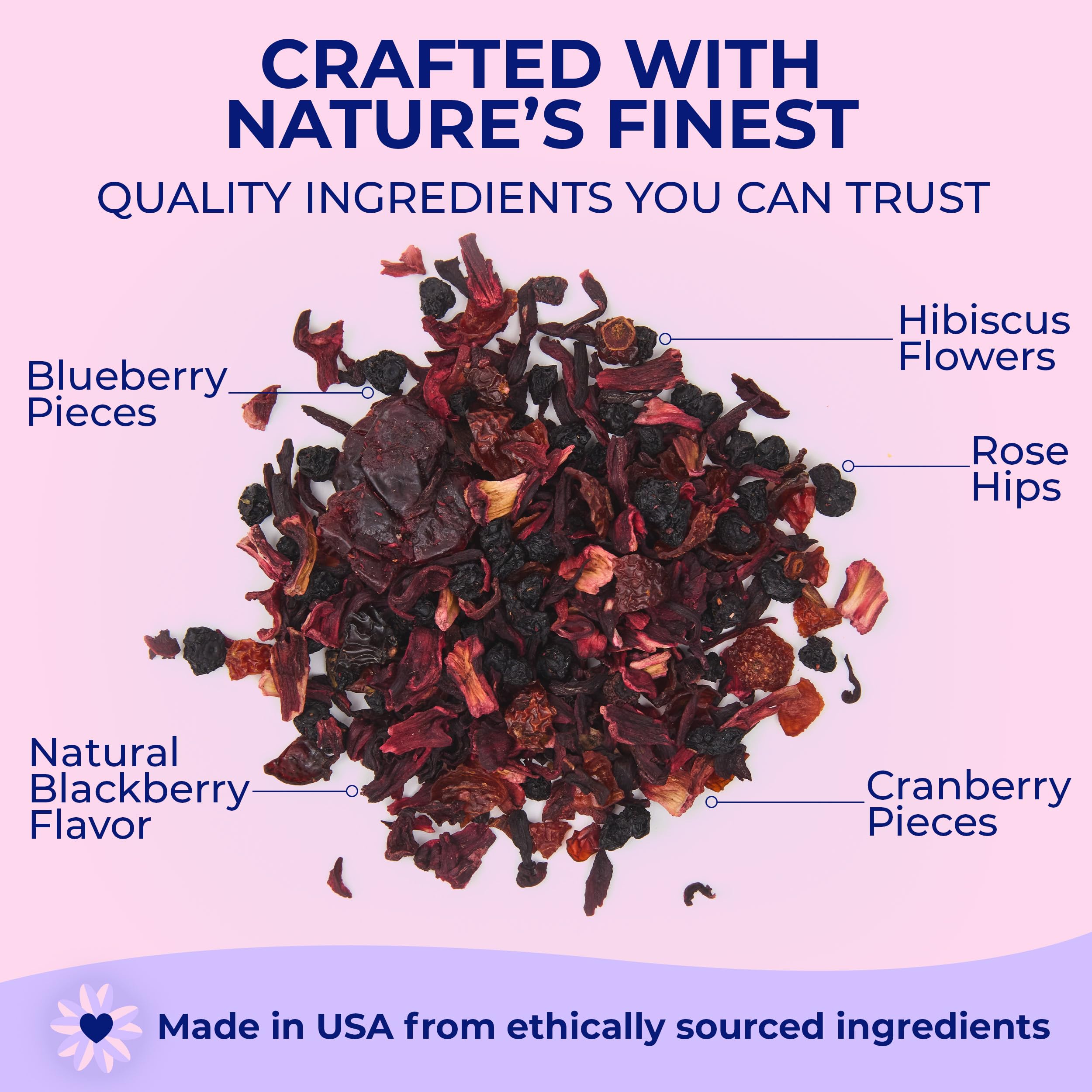 Katy’s Berry Loose Leaf Tea - Hibiscus, Blueberry & Cranberry - Fruity Herbal Tea, Caffeine-Free, Sugar-Free - Hot or Iced Tea - 30+ Cups