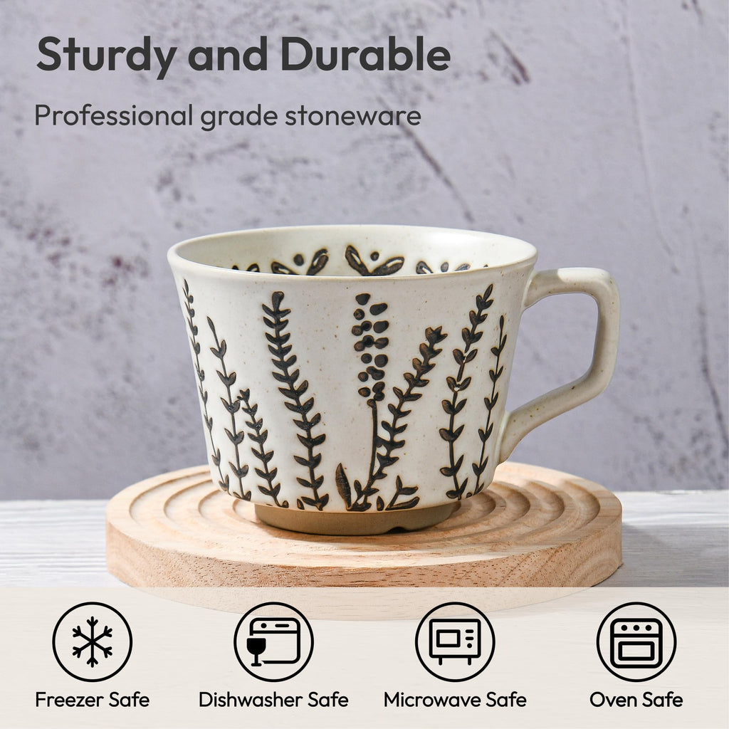 LINVIA 11 oz Ceramic Coffee Mug, Stoneware Teacup with Handle