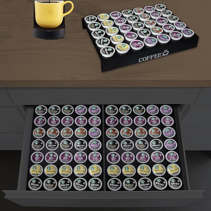 MinBoo BamBoo k cup holder Drawer or Countertop k cup Organizer Coffee Pod Holder Hold 35 Coffee Pod Storage Kcup coffee pods holder for coffee station Office and Kitchen k cup storage,Black