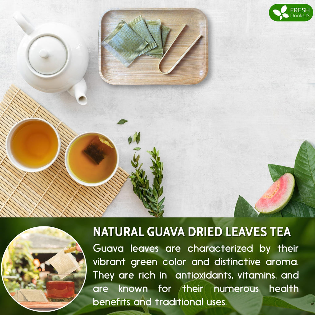 FreshDrinkUS, Premium 135 Guava Leaf Tea Bags, Handmade, 100% Natural and Pure. Guava Tea, Loose Leaf Herbal Tea. No Sugar/Caffeine/Gluten, Vegan.