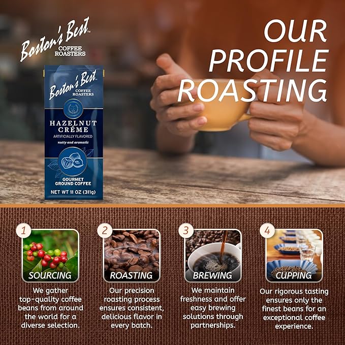 Boston’s Best Coffee - Hazelnut Creme Flavored Delicious Gourmet Coffee, Premium Ground - 11 oz. / 311 g Bag