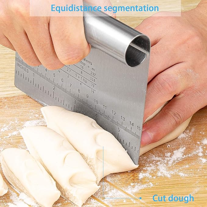 Pro Dough Pastry Scraper/Cutter/Chopper Stainless Steel Mirror Polished with Measuring Scale Multipurpose- Cake, Pizza Cutter - Pastry Bread Separator Scale Knife 2PCS