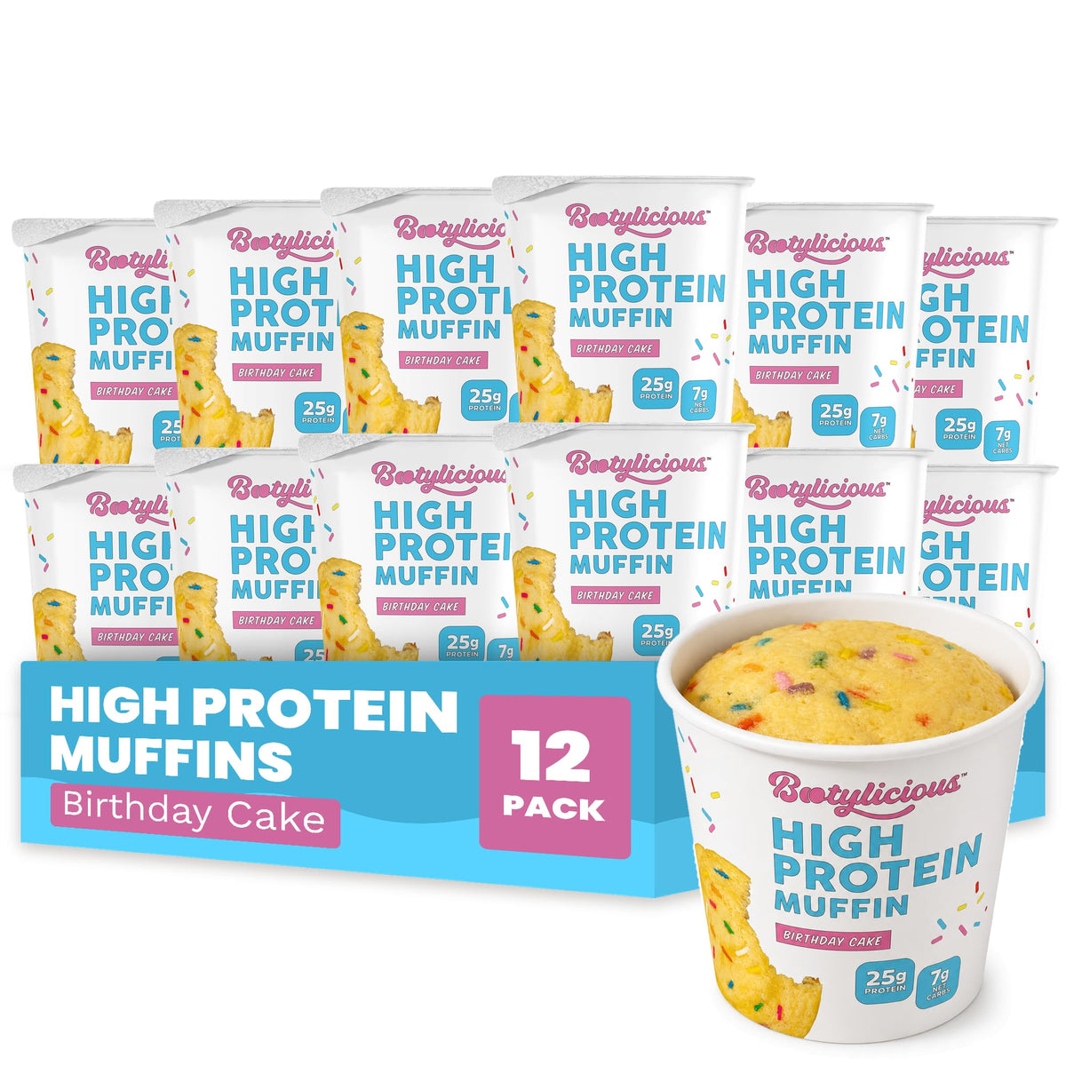 Bootylicious High Protein Muffins Variety Pack, 12 Flavors, 12 Cups