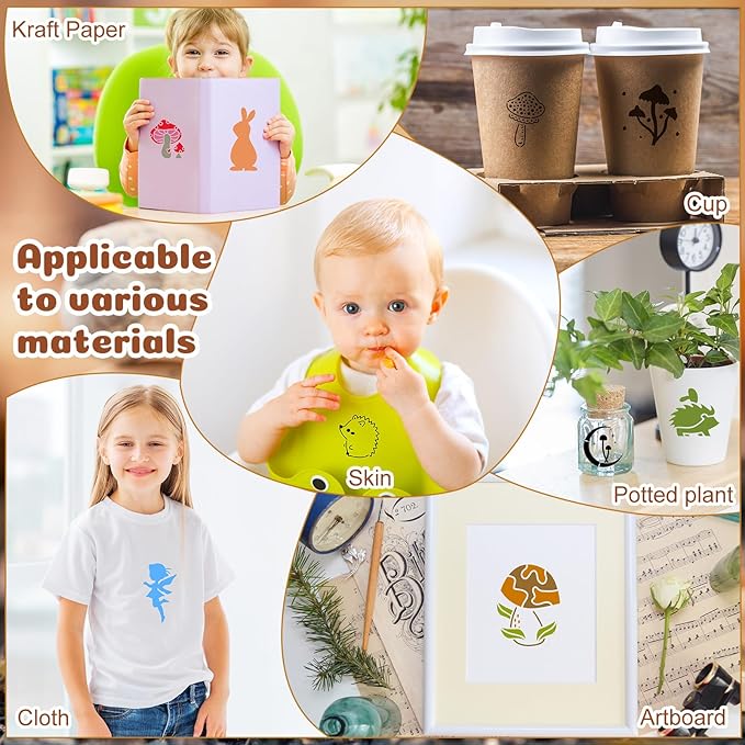 Fainne 100 Pcs Stencils for Painting on Wood Reusable Stencil Crafts Drawing Templates Holiday Wall Paper for DIY Scrapbook Home 2 x 2 Inch(Mushroom)