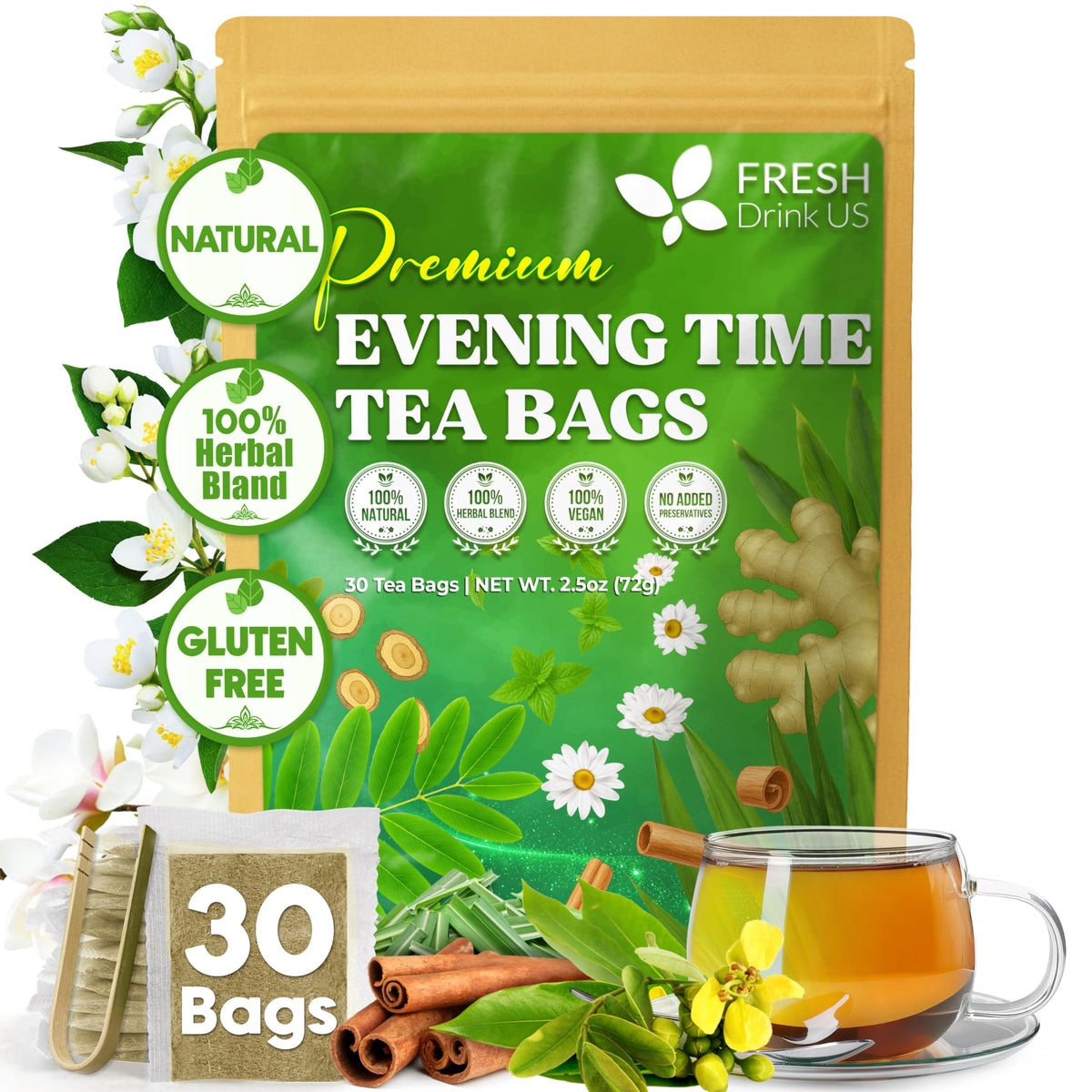 FreshDrinkUS, Premium Guava Tea, 50+ Whole Leaves, Pure, Caffeine Free