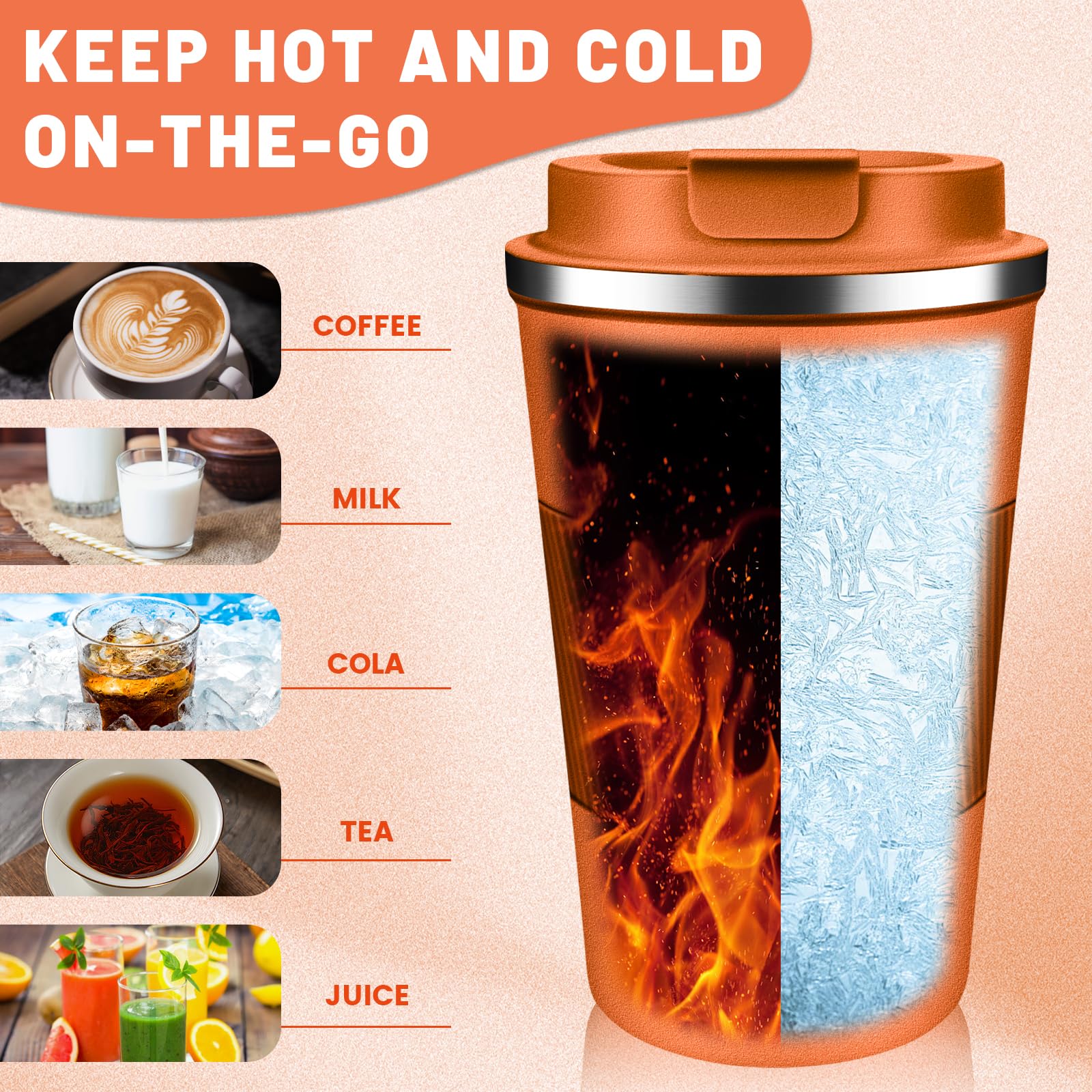 DUBUXW Insulated Coffee Tumblers with Flip Lid 12oz / 17oz, Stainless Steel Coffee Mug Leak Proof, Vacuum Insulated Coffee Mug Reusable Cup, Keeps Cold and Hot for Coffee Tea