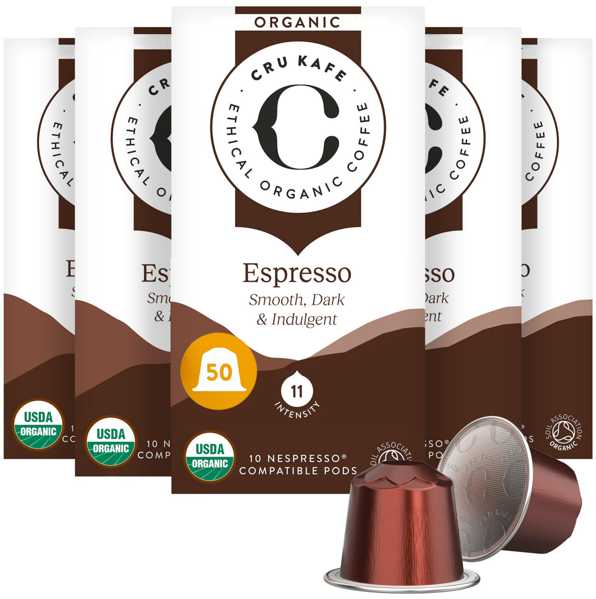 Cru Kafe Espresso Organic Coffee Pods, Nespresso Original, 50 Pods