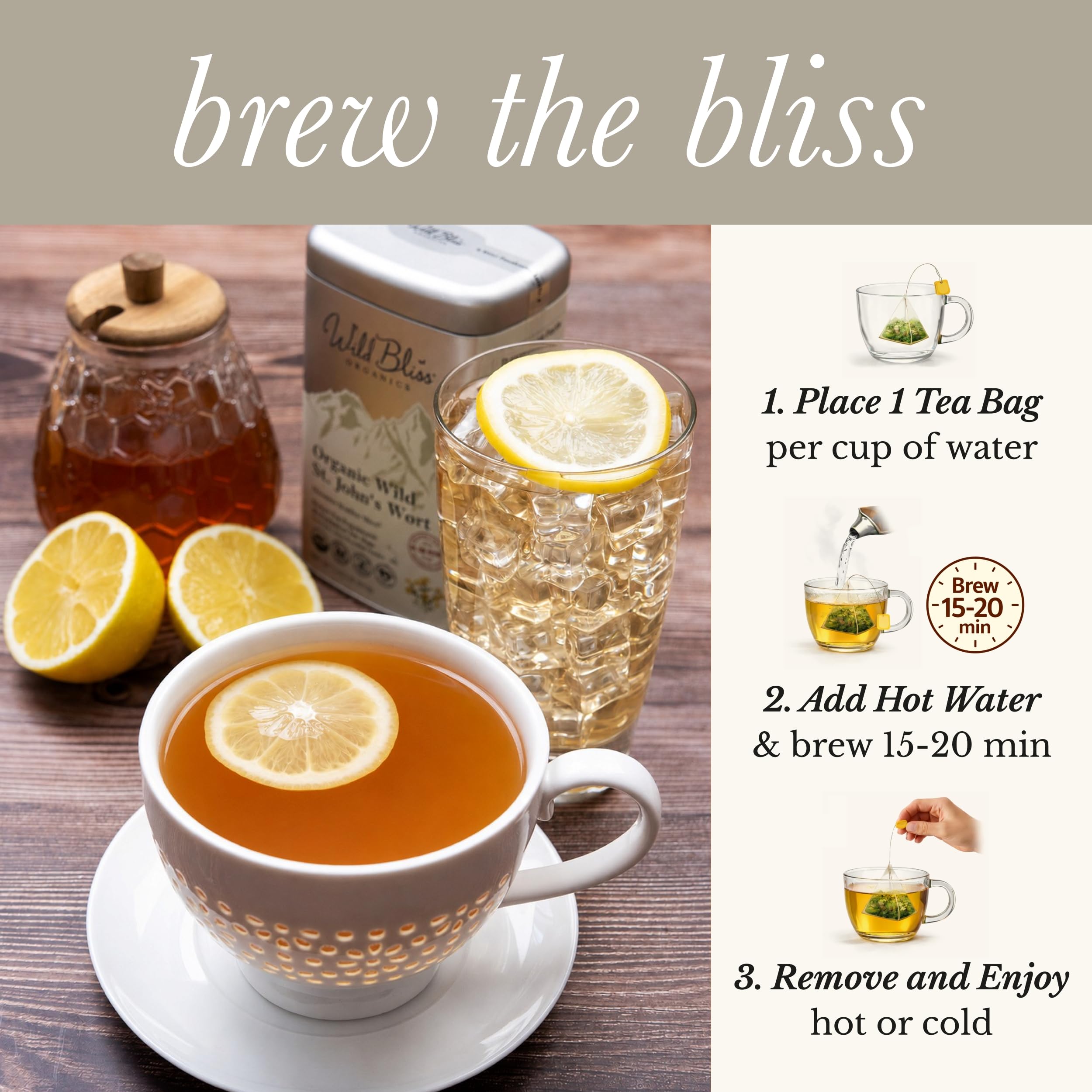 Wild Bliss Organic St Johns Wort Herbal Tea, Mood Balance, 20 Tea Bags
