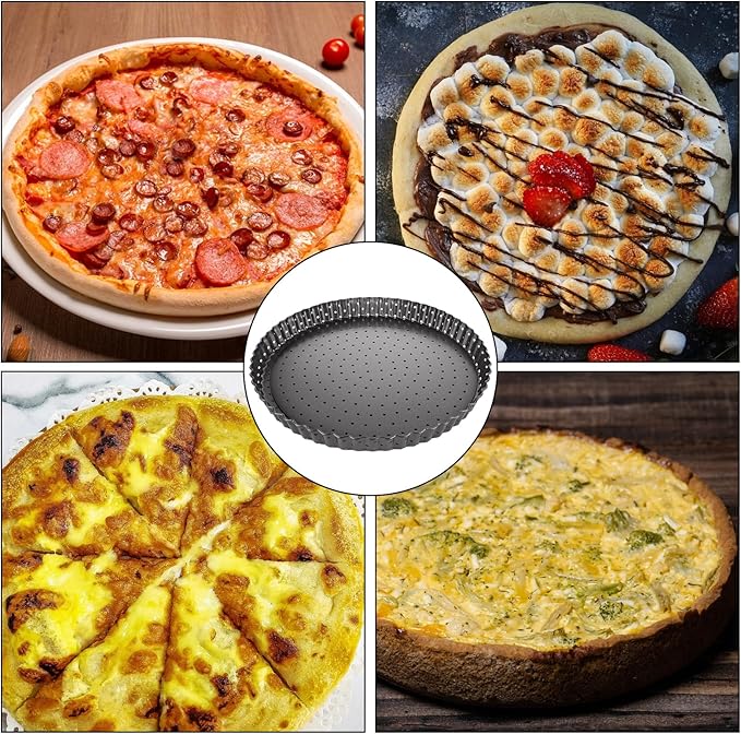 SENENQU 2 PCS 9 Inch Non-Stick Tart Pan, Pie Tart Quiche Pans Removable Bottom Tart Pans Non Stick Pie Pan, Loose Bottom Fluted Tart Pan Round Pot Quiche Pan for Oven Baking