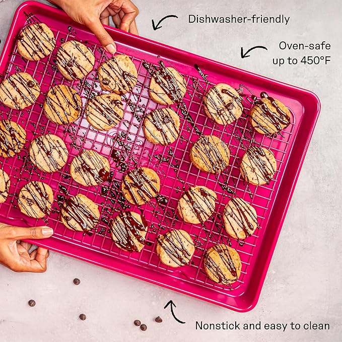 Great Jones Big Chill Wire Cooling Rack (Blueberry) – 16.25" × 11.25" Heavy-Weight Aluminized Steel,Nonstick Baking Rack – Oven Safe 450 °F, Bacon & Cookie Cooling Rack – Fits Half Sheet Pans