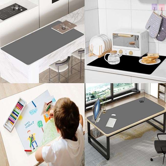 24"x32"(60cmx80cm) Silicone Mat for Kitchen Counter, Heat Resistant Non-Slip Countertop Protector, Waterproof Silicone Craft Mat for Kitchen Island, Semitransparent