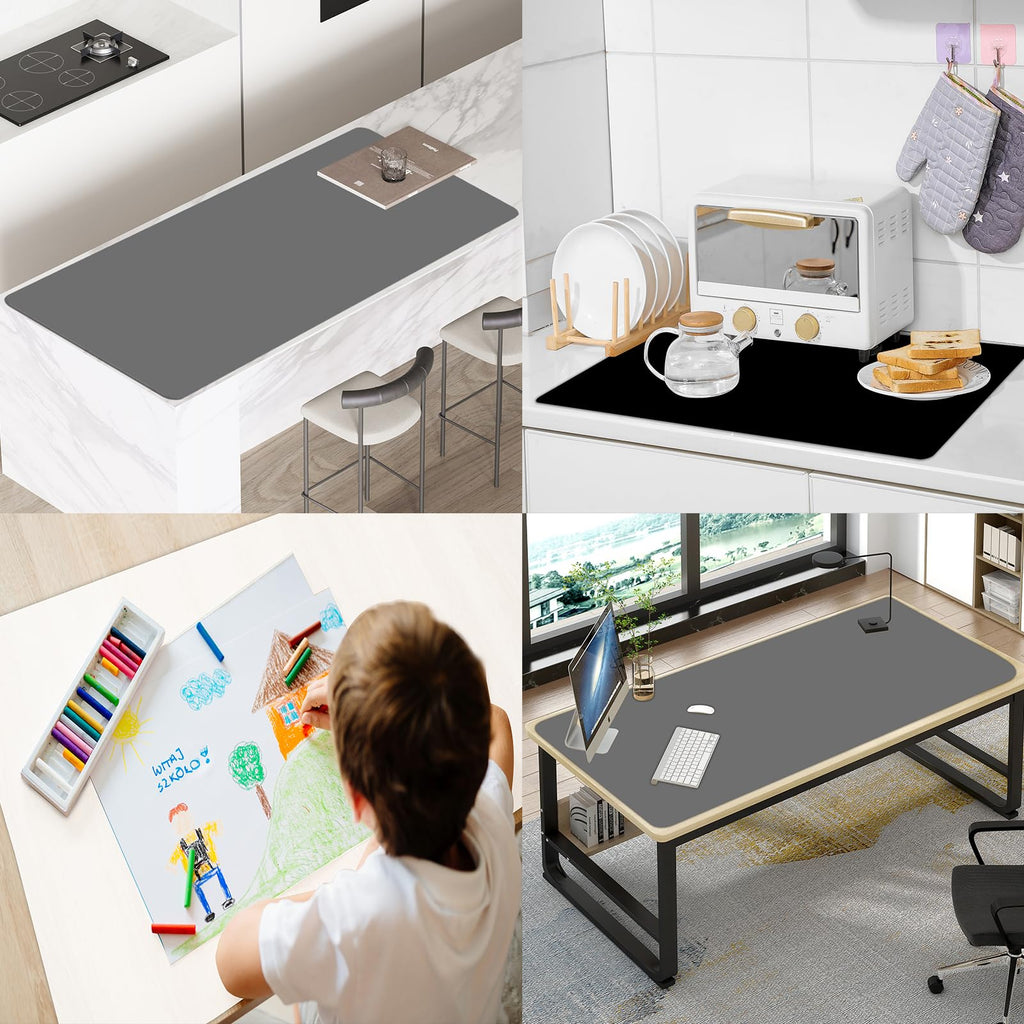 24"x32"(60cmx80cm) Silicone Mat for Kitchen Counter, Heat Resistant Non-Slip Countertop Protector, Waterproof Silicone Craft Mat for Kitchen Island, Dark Gray
