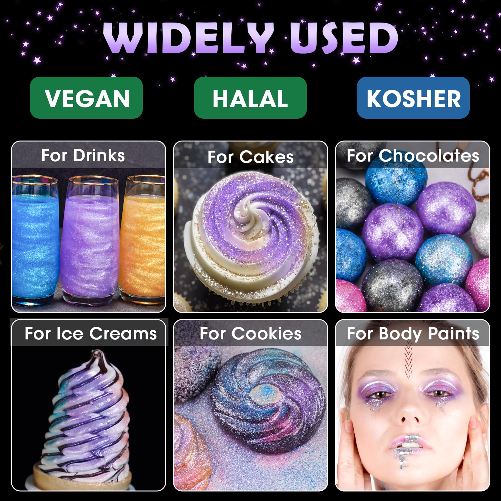 NiHome Edible Glitter Luster Dust for Drinks, Dessert, Vegan, Purple