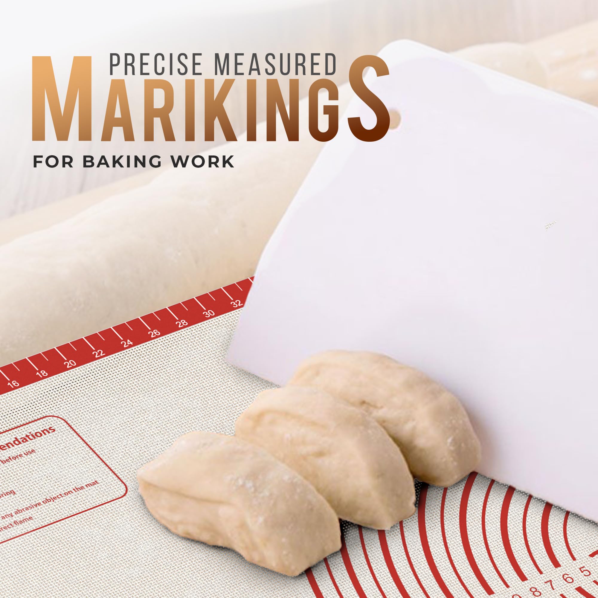 28 * 20 inches Red, Non-Slip Silicone Baking Sheets - Baking Mat with 0.7mm Thickness - Non-Stick Pastry & Cookie Mat for Kitchen Counter for Rolling Out Dough with Measurements.