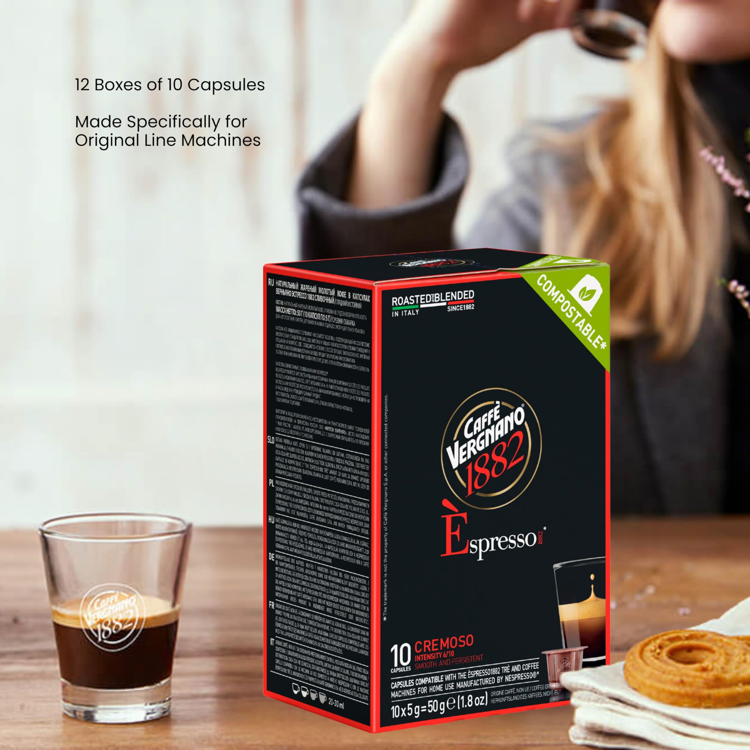 Caffe Vergnano Cremoso Espresso Pods, Nespresso Original Compatible, 120 Ct
