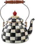 MACKENZIE-CHILDS Tea Kettle, Green-and-White Emerald Check