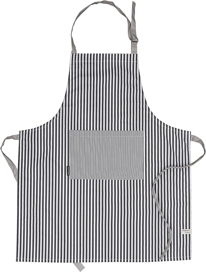 AMOUR INFINI Cotton Aprons for Women with Pockets Adjustable Strap and Waist Ties Printed Reusable Aprons for Baking, Cooking, Gardening (27.5 x 33 Inches - Charcoal)