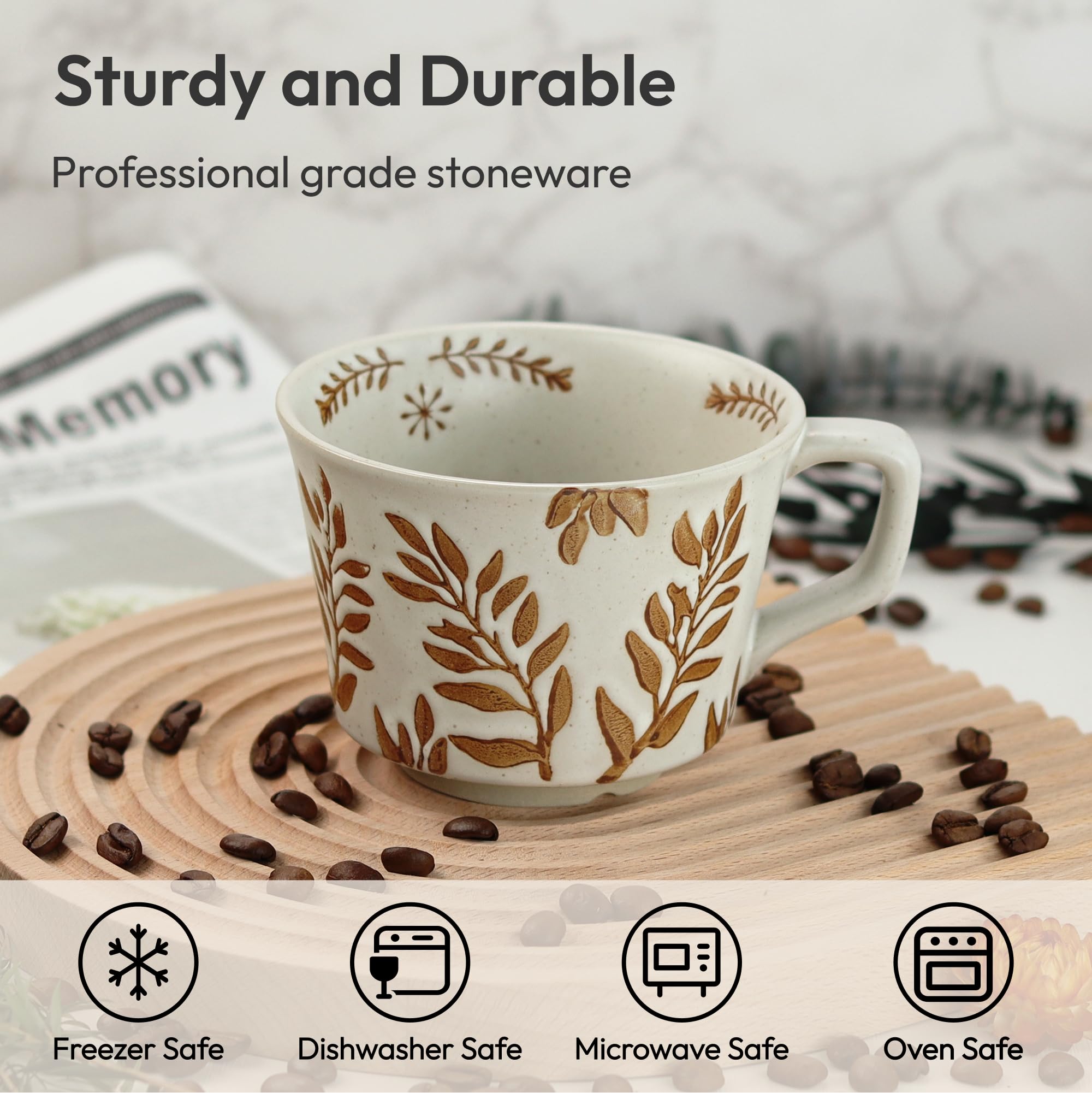 LINVIA 11 oz Ceramic Coffee Mug, Stoneware Teacup with Handle