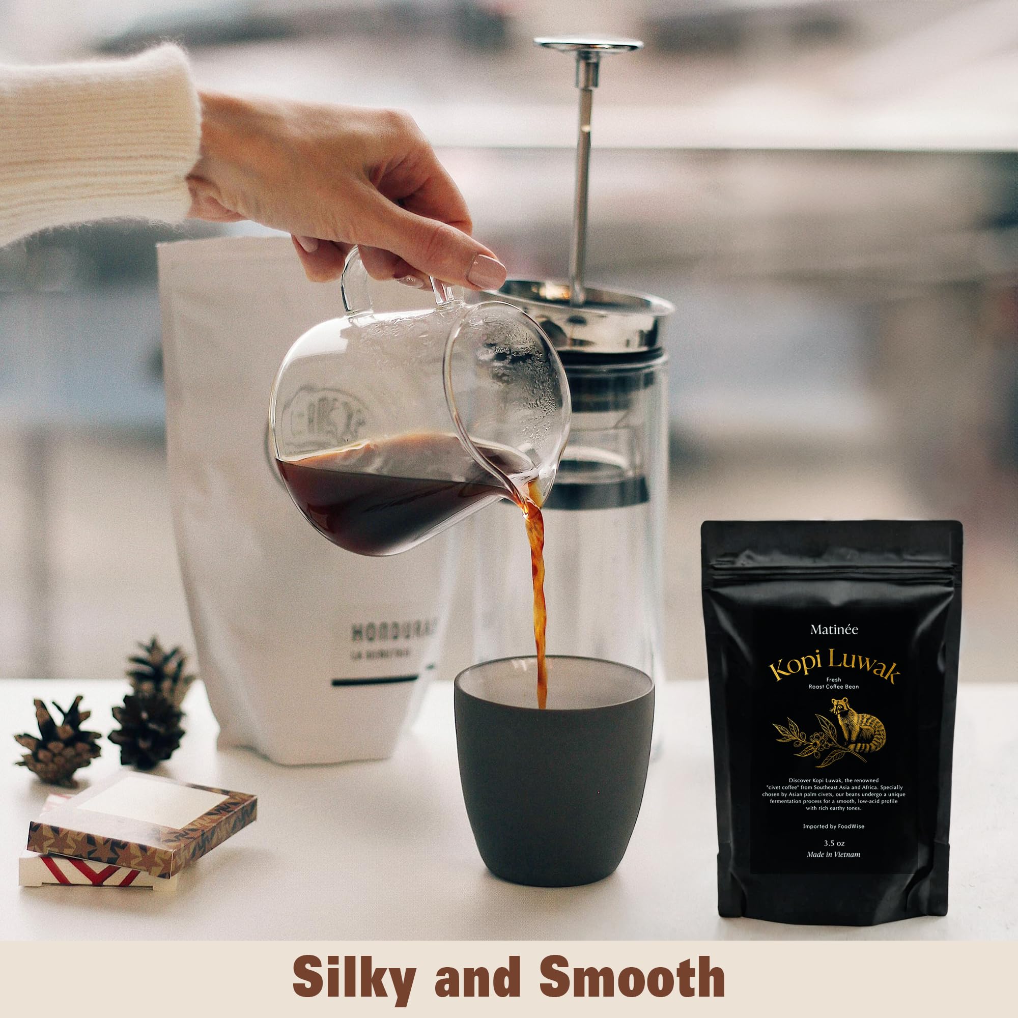 MATINÉE Wild Kopi Luwak Coffee Whole Beans, Medium Roast Luwak Coffee Gifts, Produce of Vietnam, 3.5oz / 100 Grams