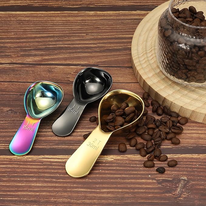 uxcell 2Pcs Stainless Steel Coffee Scoop, 15ml Short Handle Measuring Spoon for Ground Coffee Tea Sugar Kitchen Gifts, Illusion