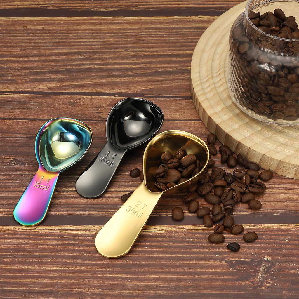 uxcell 2Pcs Stainless Steel Coffee Scoop, 30ml Short Handle Measuring Spoon for Ground Coffee Tea Sugar Kitchen Gifts, Black