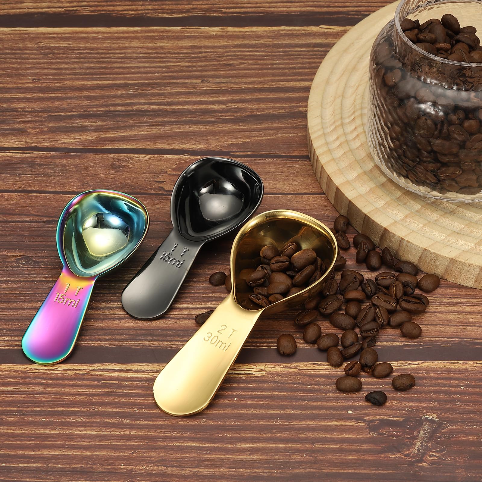 uxcell 2Pcs Stainless Steel Coffee Scoop, 30ml Short Handle Measuring Spoon for Ground Coffee Tea Sugar Kitchen Gifts, Black