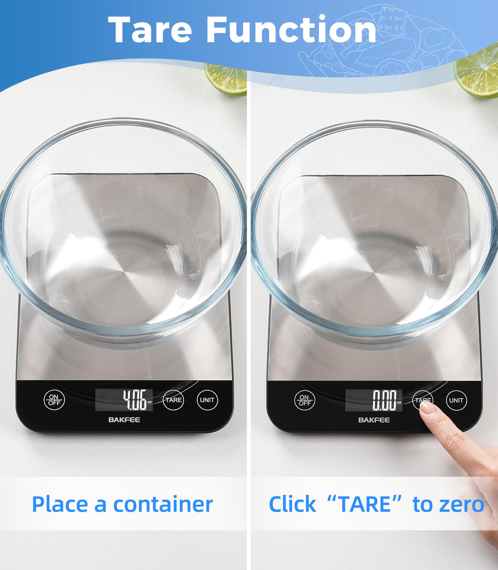BakFee Food Scale, 33lb Kitchen Scale, 1g Precision, USB-C Charging, Black