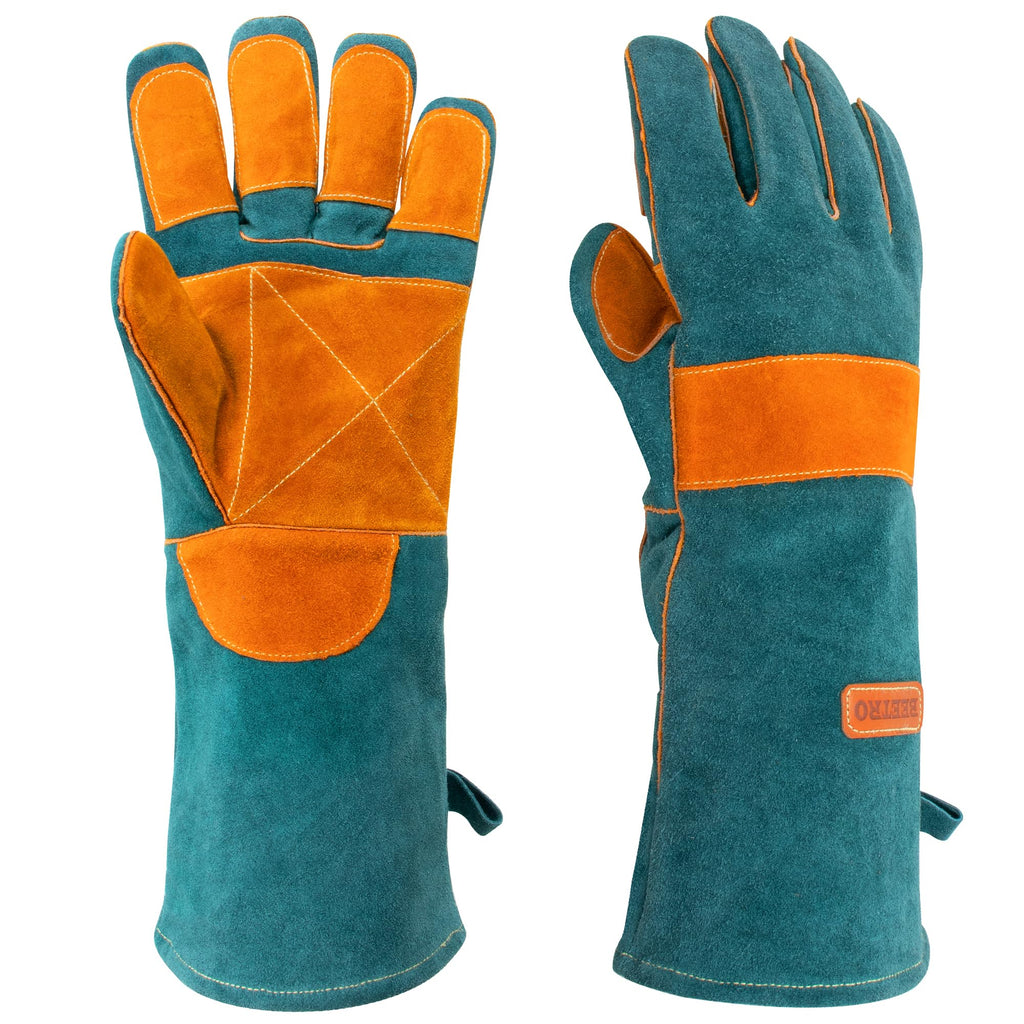 BEETRO Welding Goves Heat resistant 932°F Split Leather 4 Layers Working Gloves Soft Cotton Lining Breathable 16 Inches Mitts for Oven/Grill/Fireplace/Furnace/Stove/Pot Holder/BBQ/Animal Handling