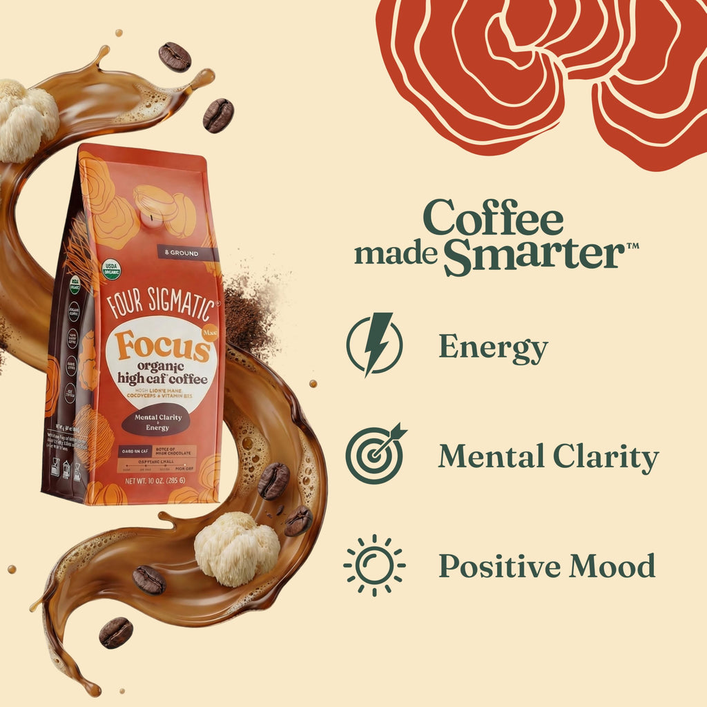 Four Sigmatic Focus Max High Caffeine Cordyceps Coffee | Organic Dark Roast High Caffeine Ground Coffee with Cordyceps, Lion's Mane and B12 | Energy Booster Without the Jitters | 10oz Bag