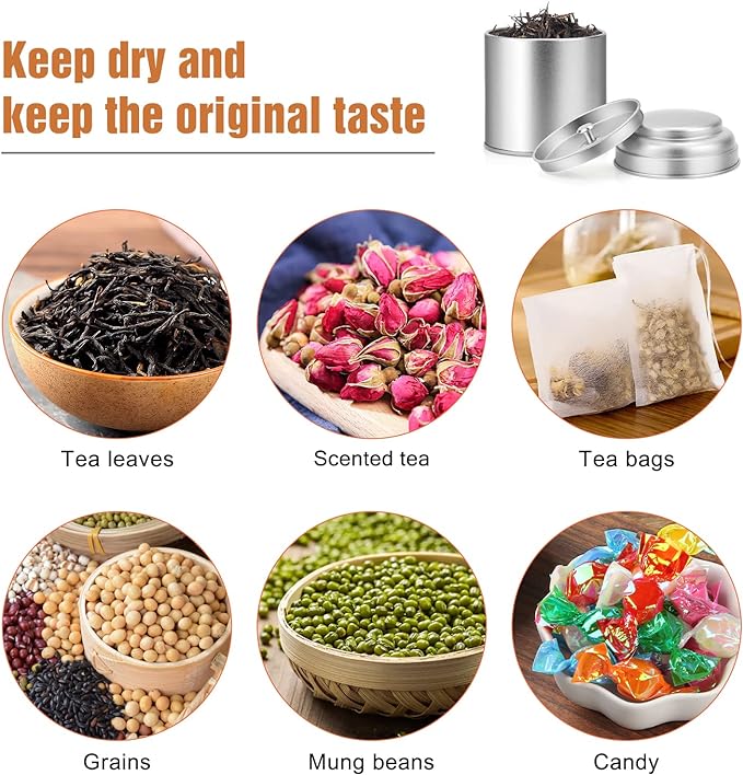 Tea Tin with Airtight Double Lids for Loose Leaf Tea Storage, 8 Oz Kitchen Small Tin Can and Tea Canister for Tea Coffee Sugar Candy Spices Christmas Gift(6 PACK)