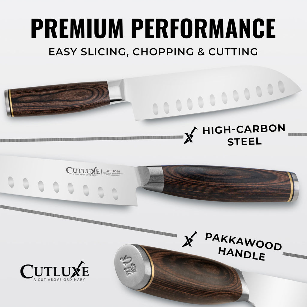 Cutluxe Santoku Knife, 7" Japanese Meat & Vegetable Knife for Chopping