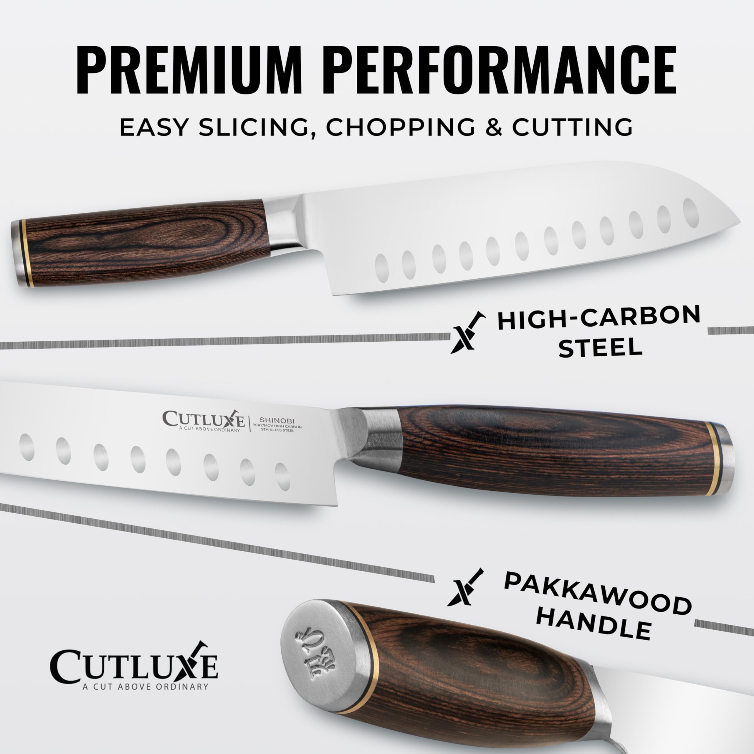 Cutluxe Santoku Knife, 7" Japanese Meat & Vegetable Knife for Chopping