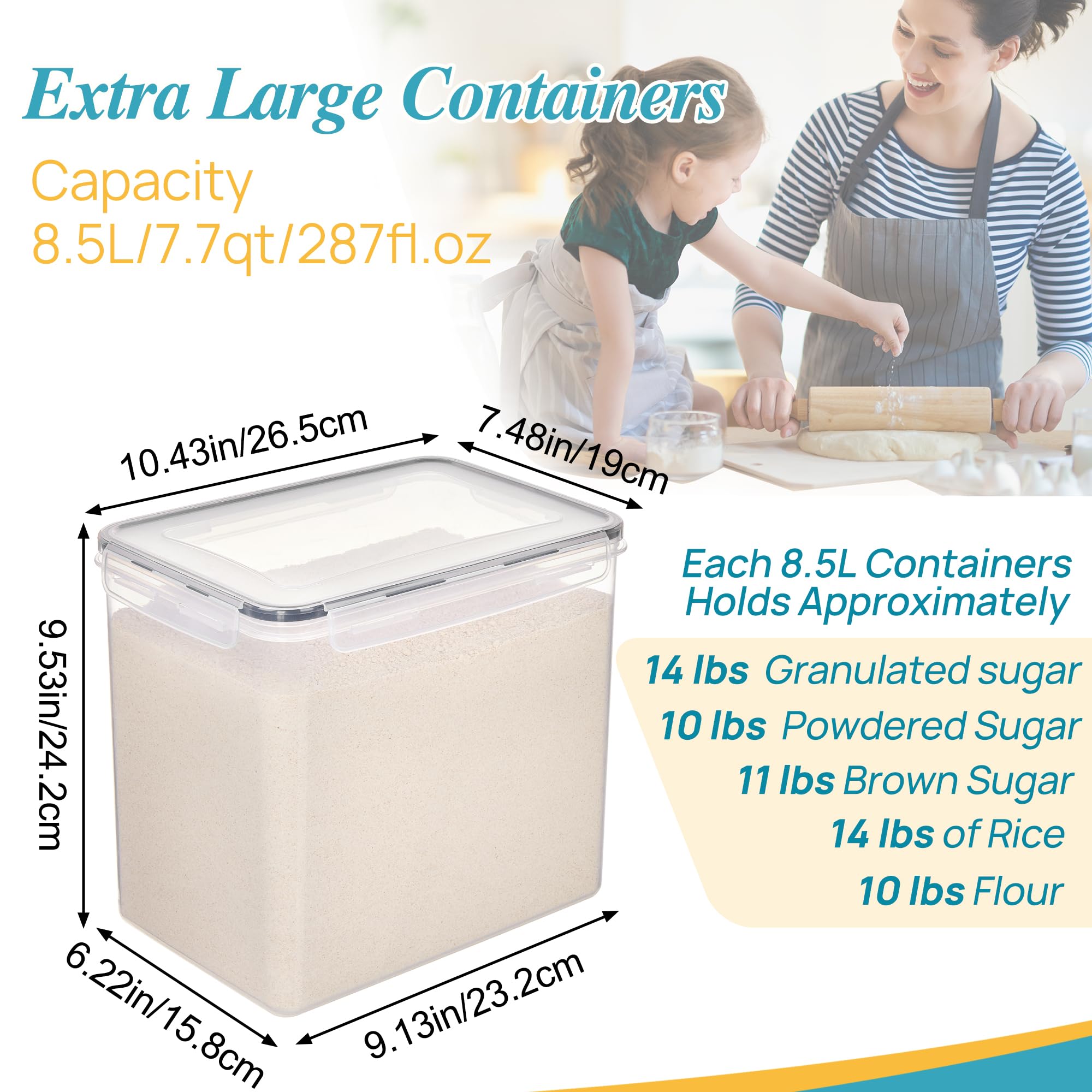 Vtopmart 8.5L Extra Large Flour Sugar Storage Containers, 2 PCS, Black