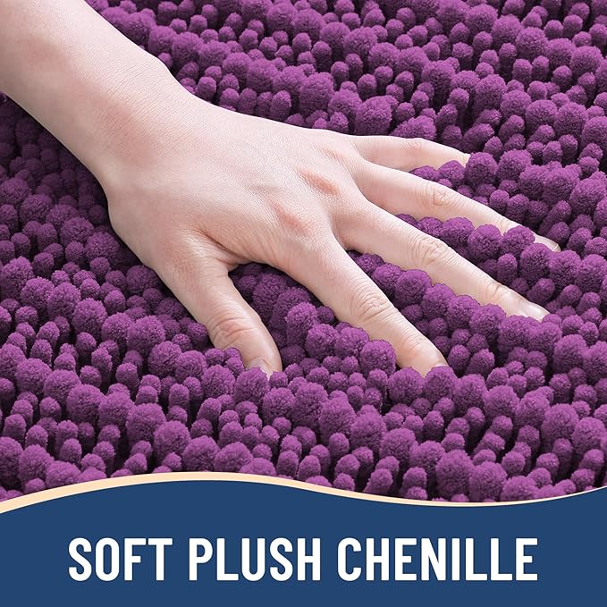 Arotive Luxury Chenille Bathroom Rug Mat, Extra Soft Thick Absorbent Shaggy Bath Rugs, Non-Slip Machine Wash Dry, Plush Bath Mats for Bathroom, Shower and Tub, 30x17, Purple