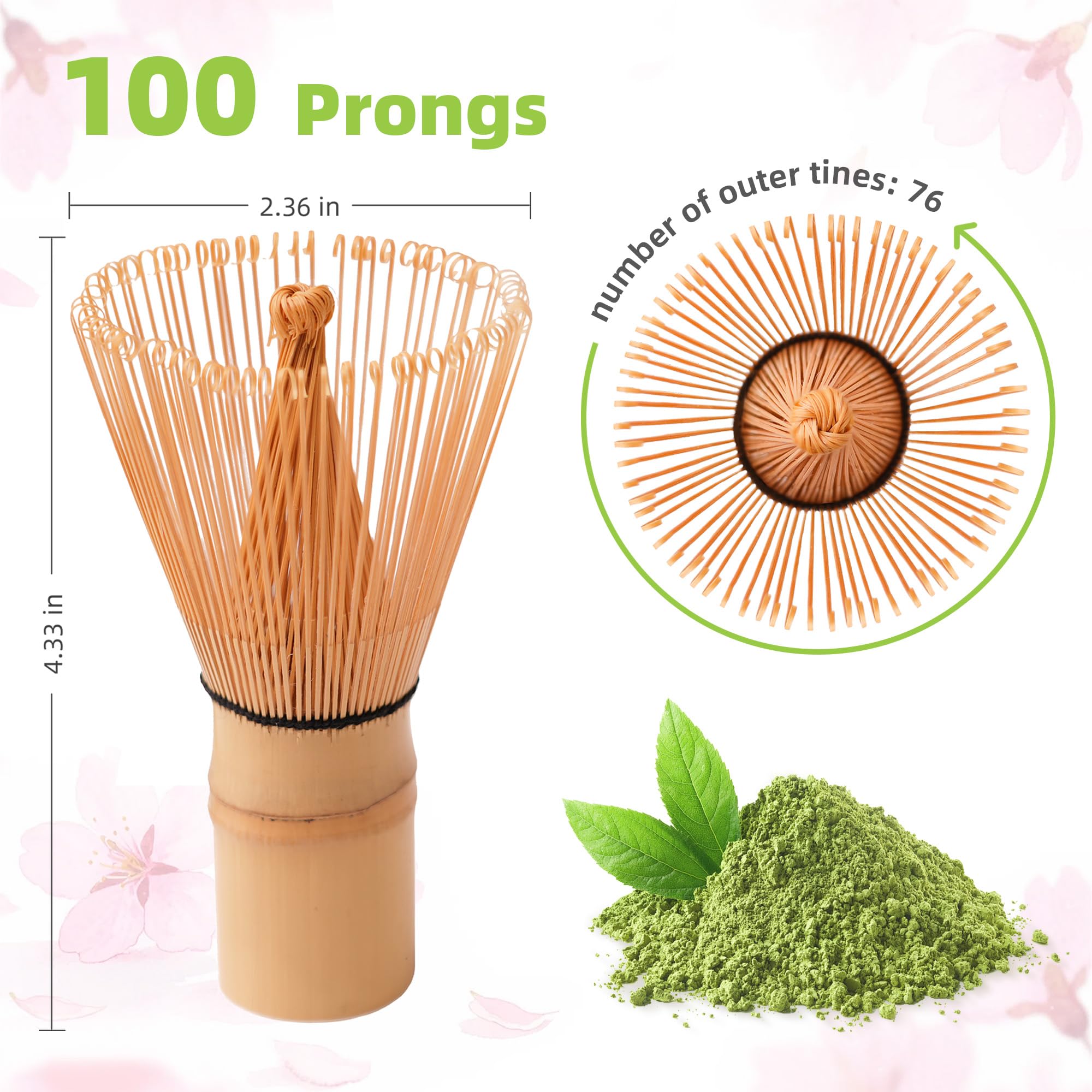 ECOLEMON 2-Pack Handcrafted Matcha Whisk, Bamboo Whisk for Matcha Tea, Natural Bamboo Chasen, 100-Prong Chasen, Macha Whisks Brush Match Accessories Wisk Mixer Whisker for Making Ceremonial Macha Tea
