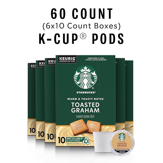 Starbucks K-Cup Coffee Pods, Toasted Graham Flavored Coffee, Naturally Flavored, 100% Arabica, 6 boxes (60 pods total)