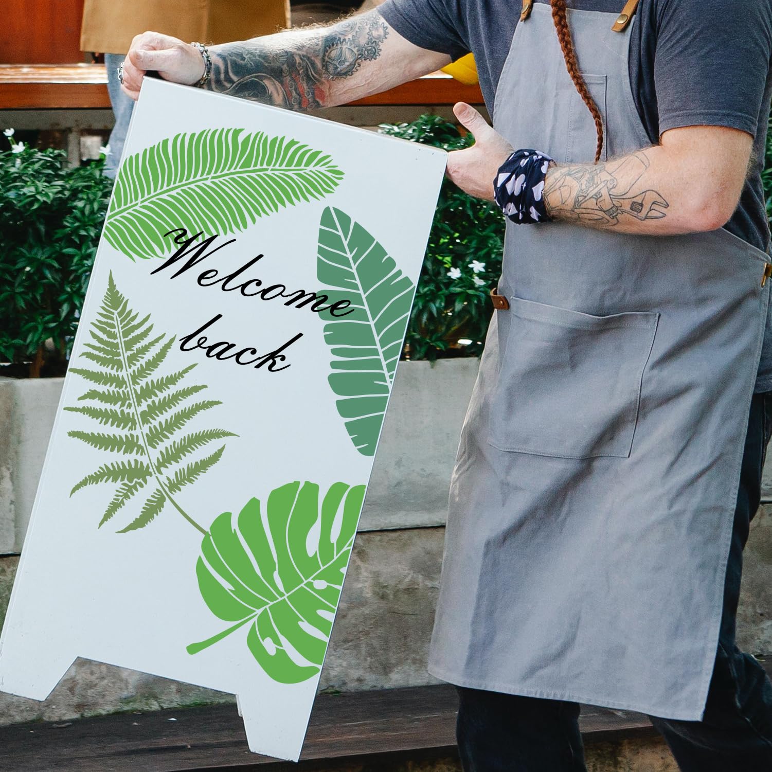 TWINKLEMON 6PCS Large Leaf Stencils for Painting on Walls 16 x 12 Inch Plant Stencil with Brushes Palm Leaf Wall Stencil Tropical Leaves Stencils Plastic Drawing Templates for Wall Furniture Fabric