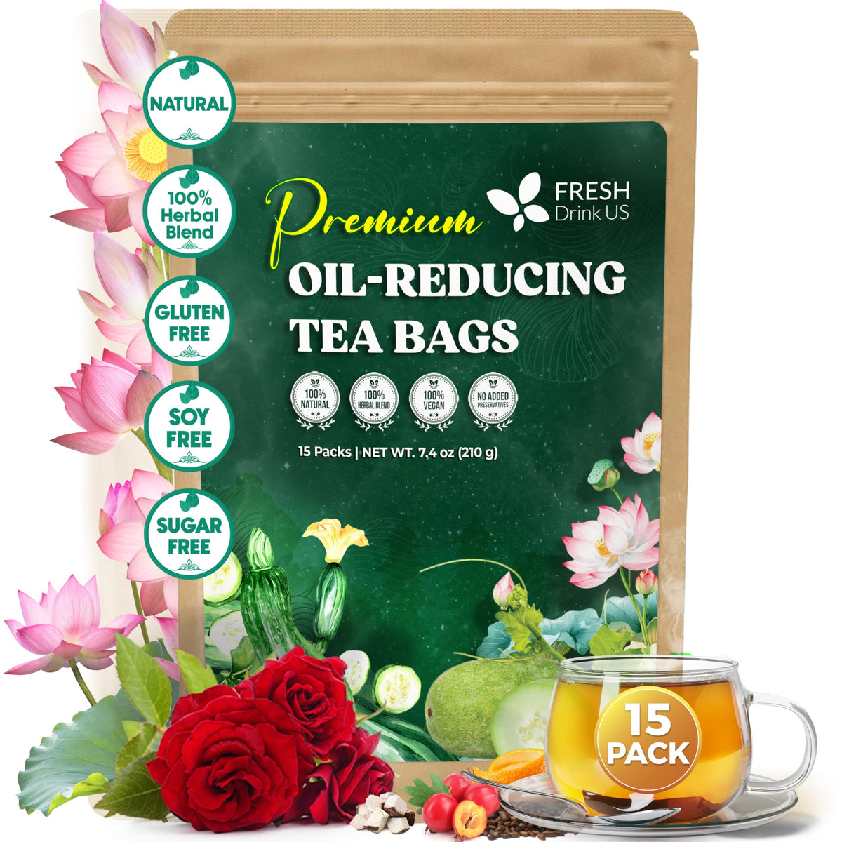 FreshDrinkUS, Premium Mullein Leaf Tea, 15 Count, Pure, Caffeine Free