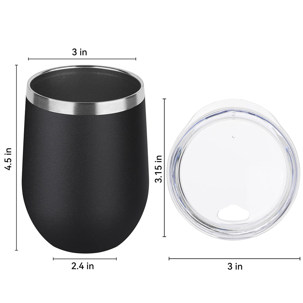 DOMICARE Stainless Steel Wine Tumbler Bulk with Lid, Personalized Insulated Tumblers Set, 12oz Travel Coffee Cups Pack of 8, Black