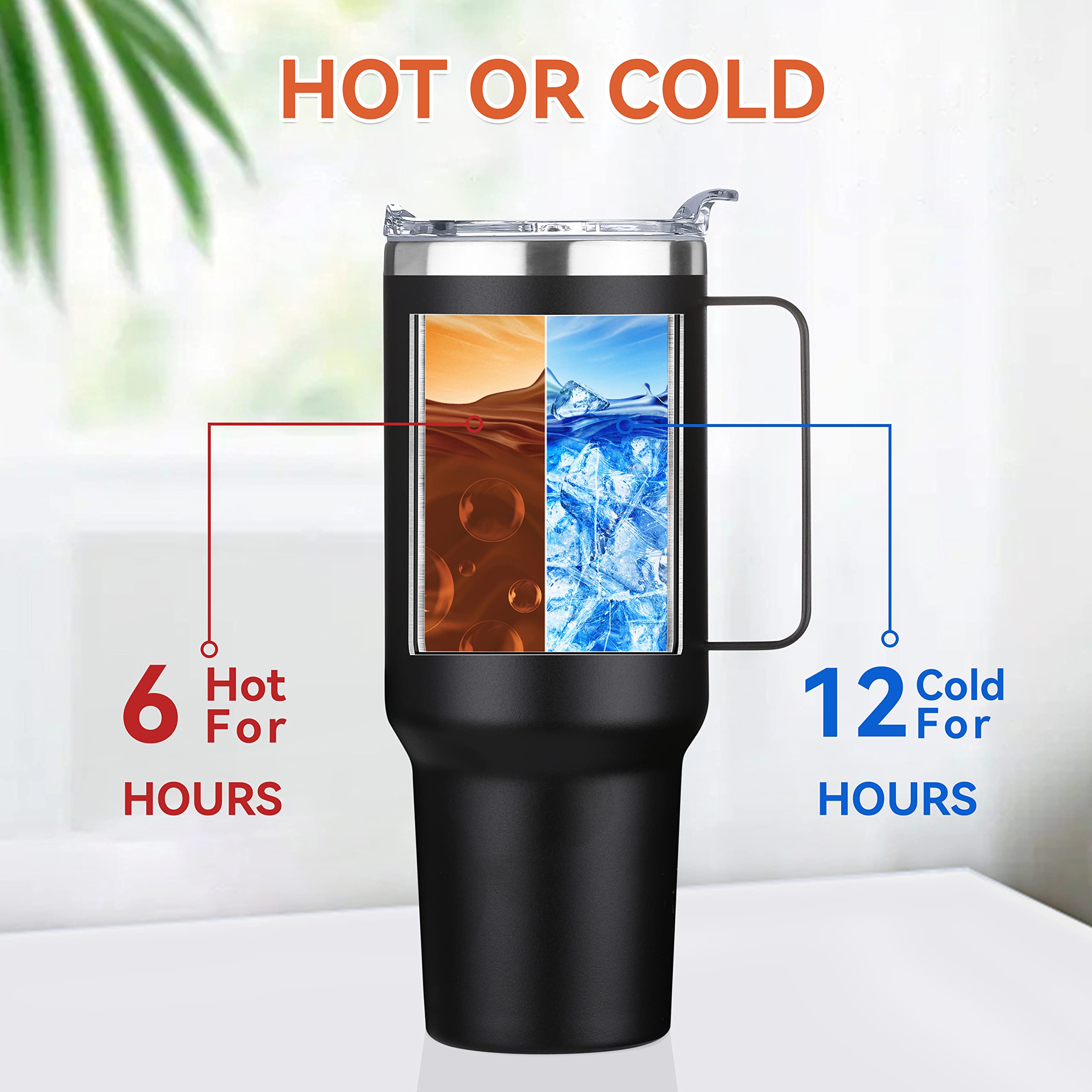 HASLE OUTFITTERS 40 oz Stainless Steel Tumbler with Handle, Vacuum Insulated Tumblers Bulk, Reusable Double Wall Travel Coffee Mug, Durable Powder Coated Water Bottle(Black, 1)