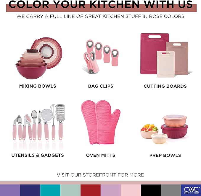 COOK WITH COLOR Prep Bowls with Lids- Wide and Deep Nesting Plastic Small Mixing Bowl Set with Lids, 12 Piece Set - Wide Bowls, Pink