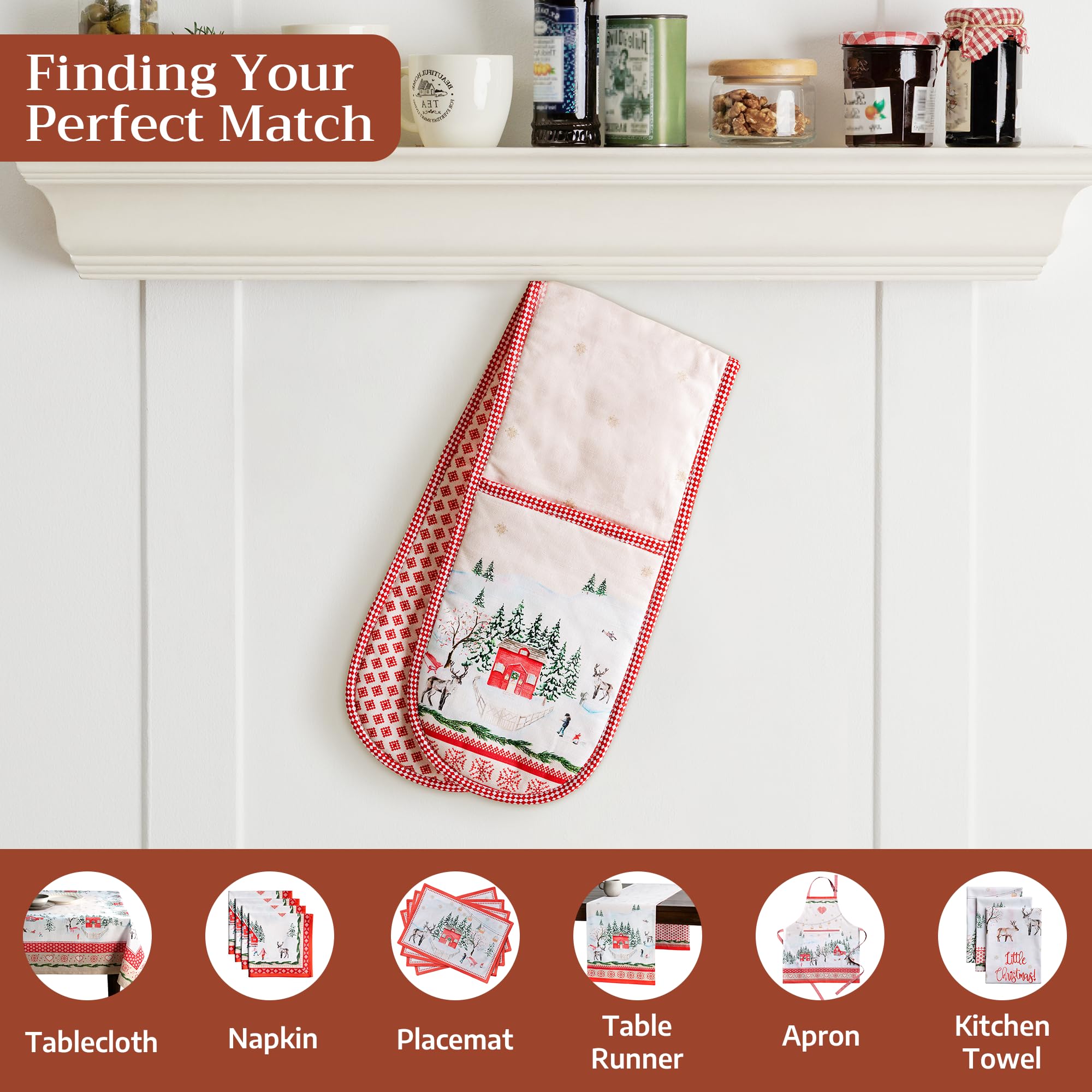 Maison d' Hermine Double Oven Mitts 100% Cotton Double Oven Glove (7"x35")