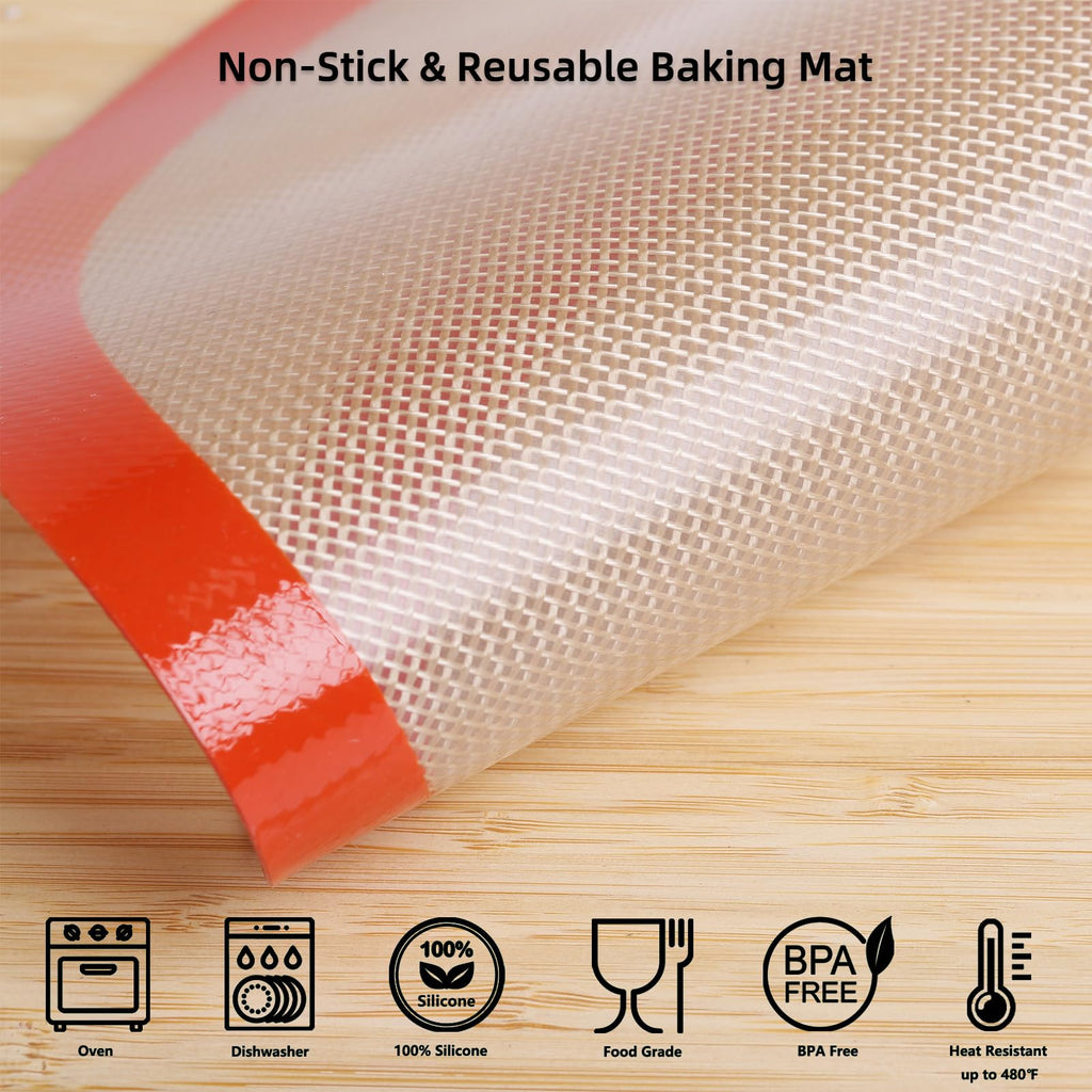 Round Silicone Baking Mats for 12 Inch Pizza Pan, 12 Inch Large Pizza Mat or Dough/Cake Mat, Round Liner for Rolling/XL Air Fryer/Cooling Rack/Microwave, Food Grade Non-Stick Reusable(11.75", 2PCS)