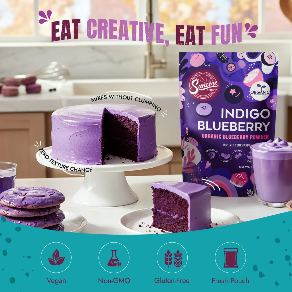 Suncore Foods Organic Indigo Blueberry Powder 5oz | Gluten Free | Vegan
