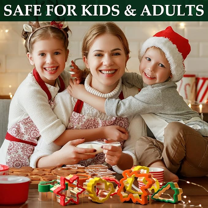 Fall Thanksgiving Cookie cutters Set 8 Pieces, Holiday Christmas Cookie Cutters Pumpkin Leaf Baking Cutters Shapes for Kids with Comfort Grip, Gingerbread Man, Turkey, Squirrel, Xmas Tree, Santa, etc
