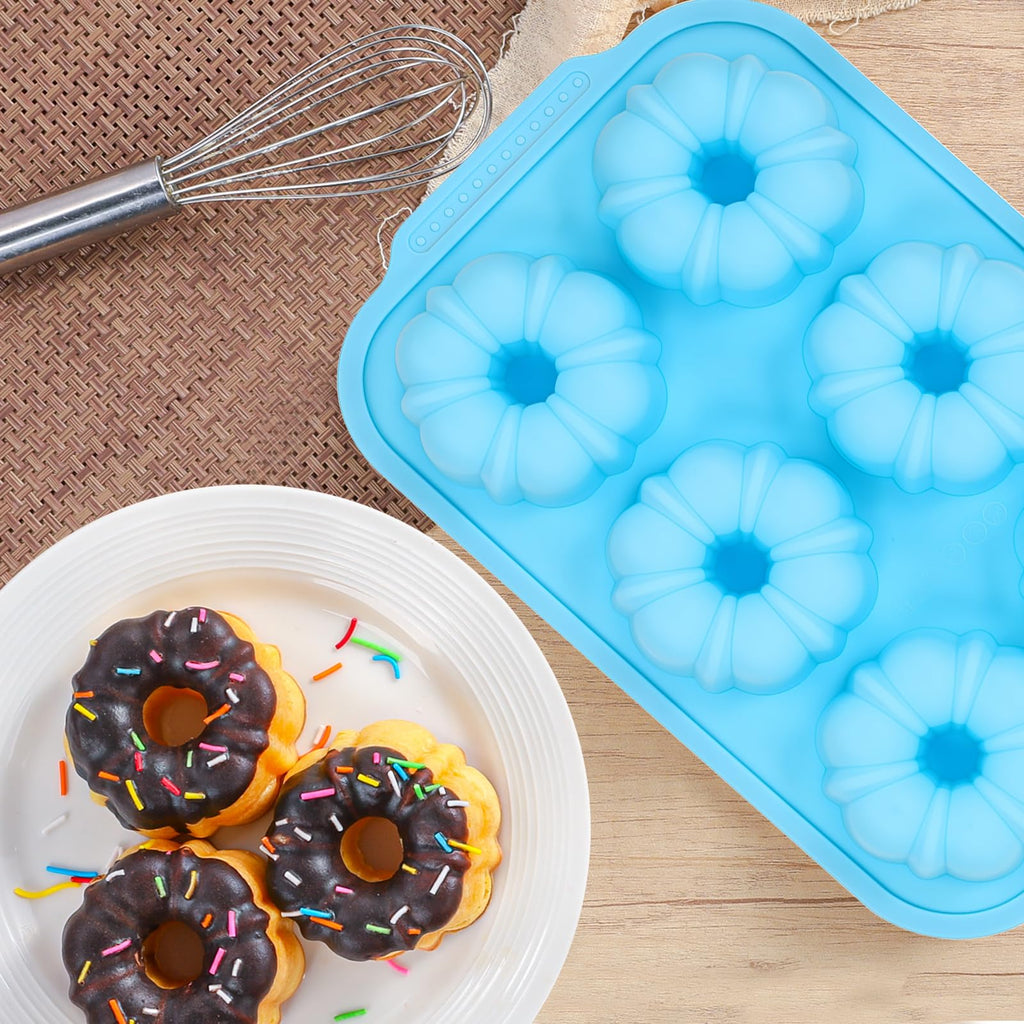 FUNBAKY Mini Fluted Tube Cake Pans for Baking with Metal Reinforced Frame, 2Pcs Silicone 6-Cavity Mini Flan Molds, Nonstick Baking Mold for Cupcake, Brownie, Donuts, Cornbread, Jello