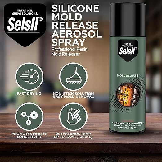 SELSIL Silicone Mold Release Aerosol Spray (13.5 fl oz) Professional Resin Mold Releaser, Non-Stick, Fast-Drying & Easy Mold Removal, (Pack of 1)